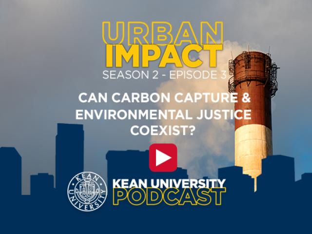 A graphic image with the words, Urban Impact, Can Carbon Capture and Environmental Justice Coexist?