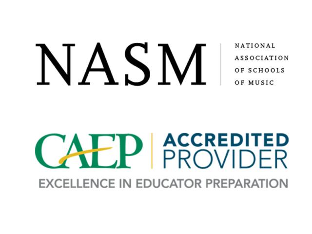 National Association of Schools of Music NASM and Council for the Accreditation of Educator Preparation CAEP logos stacked