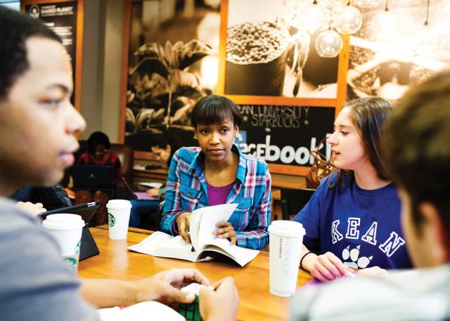 Students talk at Kean's Starbucks