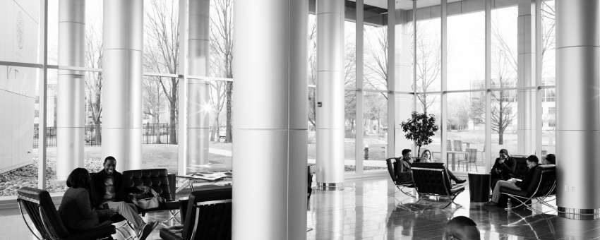 Students in building studying