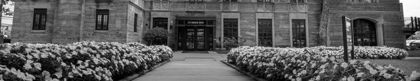 Kean Hall front entrance with flowers