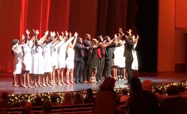 The Kean Gospel Choir performs at Radio City Music Hall.