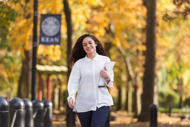 Kean student Jazmine Torres walks along Cougar Walk