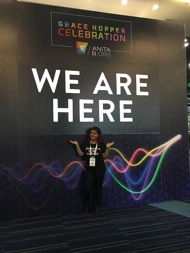 Kean computer science alumna Kingberli Capellan at the Grace Hopper conference when she was a Kean undergraduate student.