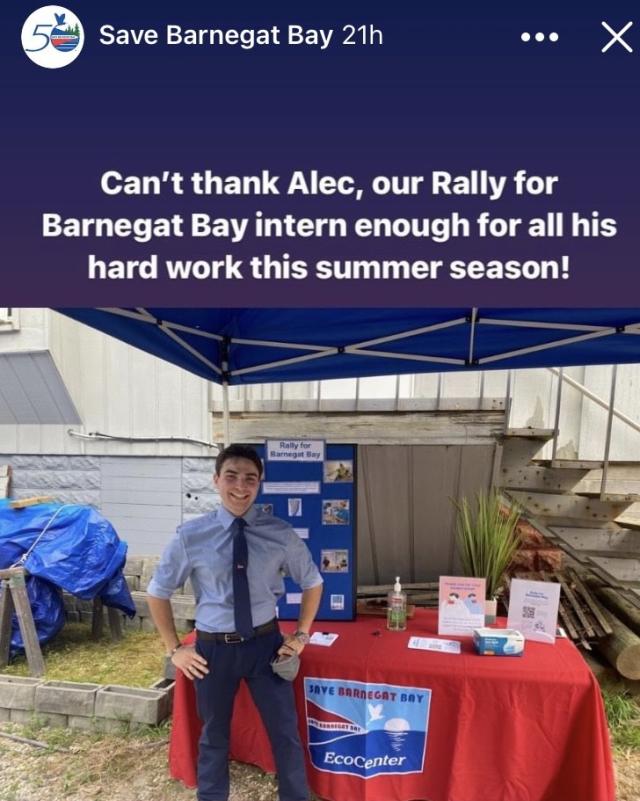 Save Barnegat Bay thanked Kean Ocean intern Alec Boss in a social media post