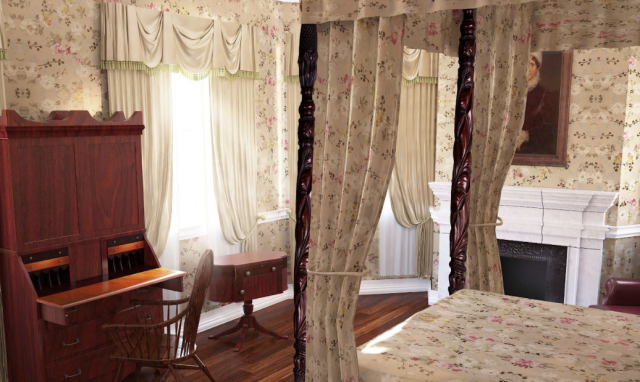 The rendering of the bedroom of Susan Livingston Kean Niemcewicz at historic Liberty Hall Museum.