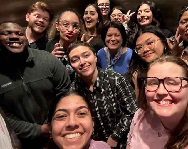 Bernie Moriarty joins her classmates in a selfie