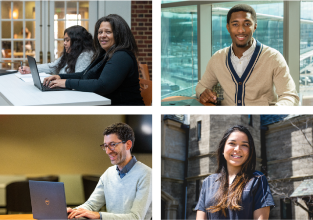 Photo grid showing four Kean Online students