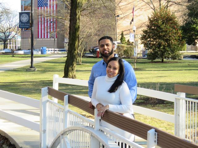 Priscilla Sanchez-Gonzalez and her husband on Kean's campus, where they met