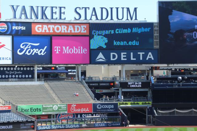 Kean Cougars Climb Higher signage is pictured at Yankee Stadium