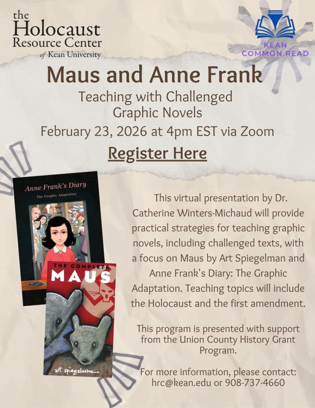 Flyer advertising the event Maus and Anne Frank: Teaching with Challenged Graphic Novels