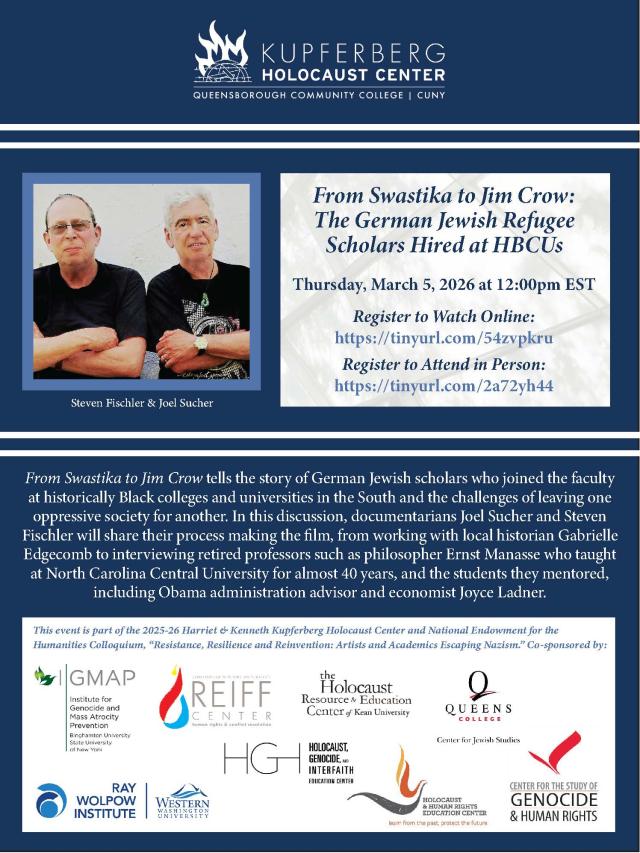 Flyer advertising the event From Swastika to Jim Crow