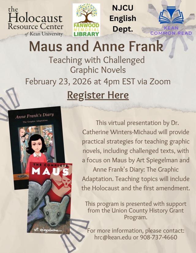 Flyer advertising the event Maus and Anne Frank: Teaching with Challenged Graphic Novels