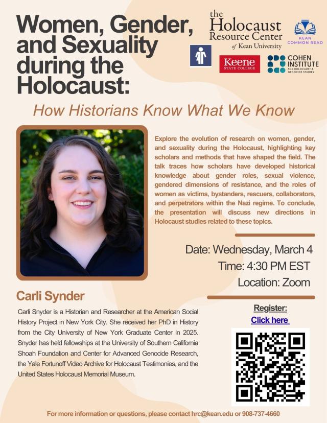 Flyer advertising the event Women, Gender, and Sexuality during the Holocaust