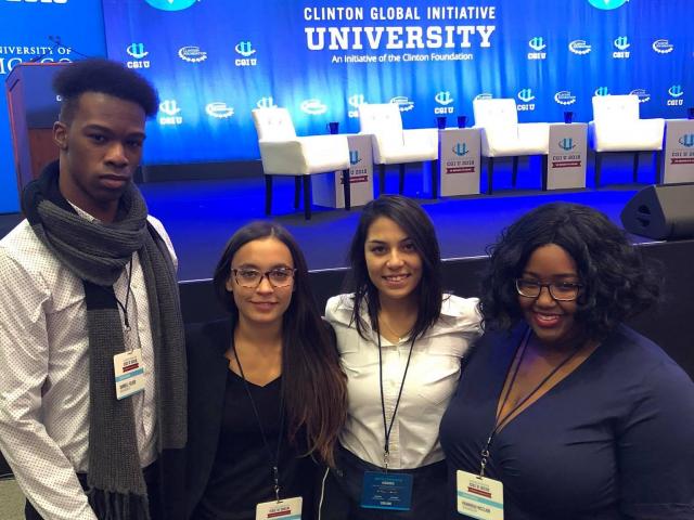 Members of Be the Change N.J. at Clinton Global Institute - University. L-R are Darnell Felder, Fernanda Moura, Gabriela Hurtado and Khamayah McClain.