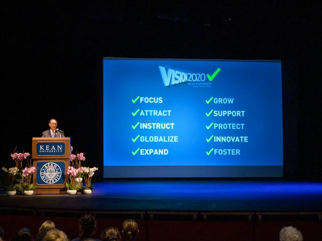 Kean University President Dawood Farahi, Ph.D., spoke about the Vision 2020 accomplishments in his Opening Day Address.
