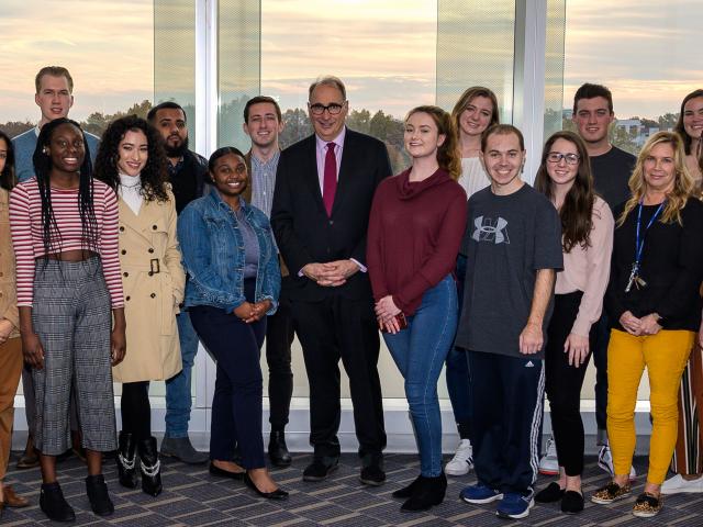 David Axelrod, former White House senior advisor, with Kean students