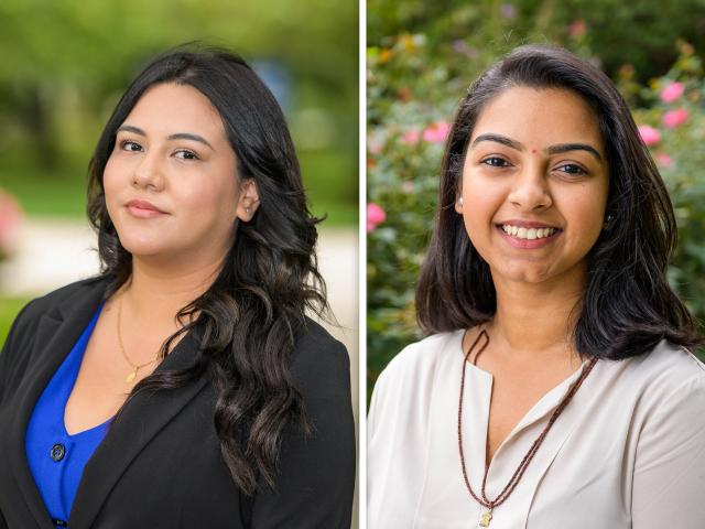 Jessie Coronel, left, and Dhruva Patel, right, KEAN marketing students who won national recognition