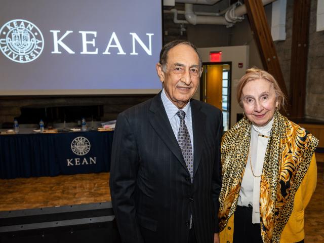 Kean President Dawood Farahi, Ph.D., and Dorothy Henning, Ed.D. pose at the March 2020 Kean Board of Trustees meeting.