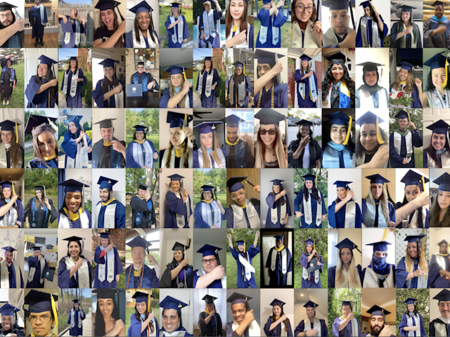 A composite photo of Kean's Class of 2020 during the traditional tassel turn.