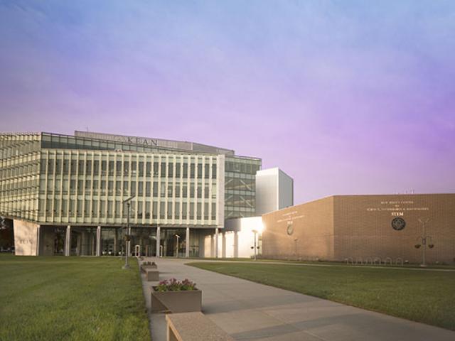 Kean University's STEM Building at twilight