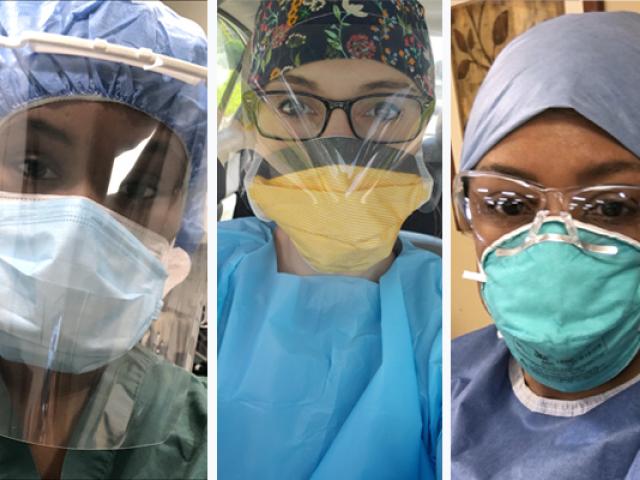 Christina Darius, Christina Barnes and Nikki Hurd, Kean SLPD students, in their protective gear