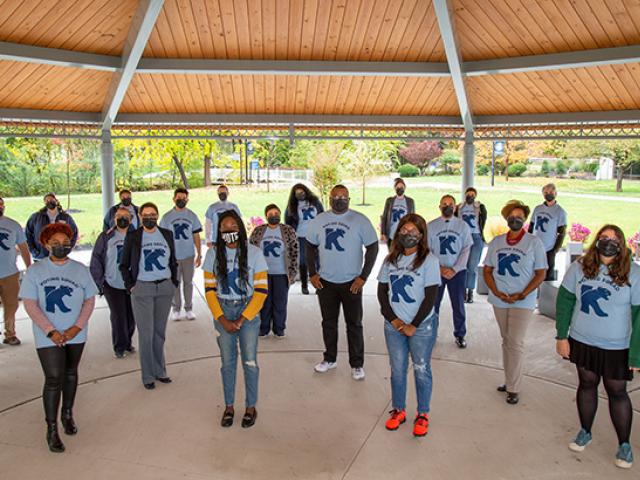 Kean University President Lamont O. Repollet, Ed.D., with members of Kean's Voting Squad