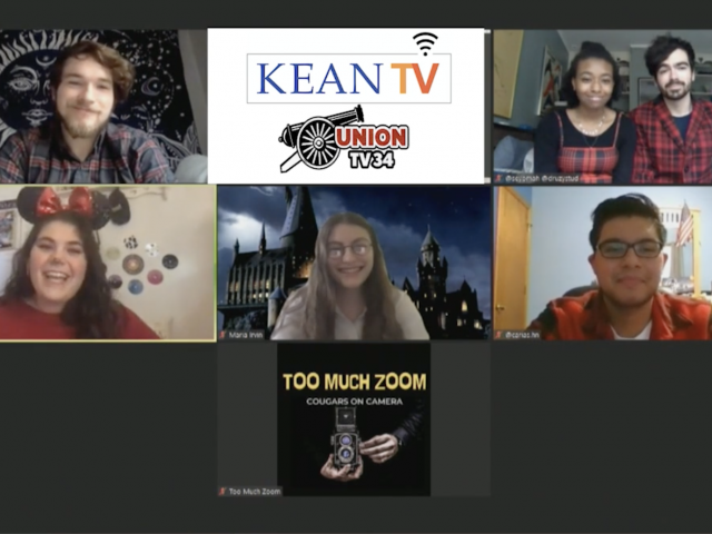 Six Kean students are shown on a Zoom call and are discussing their experiences during the COVID pandemic.