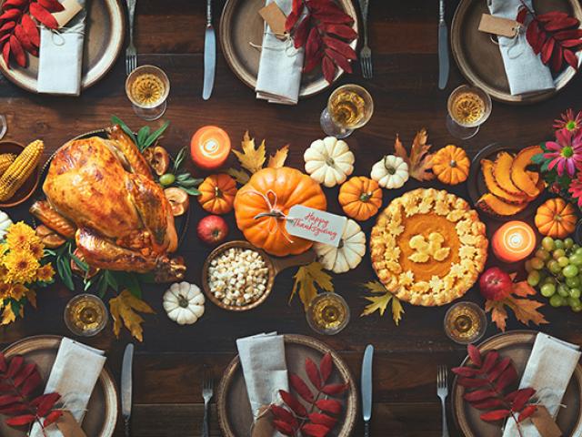 A Thankgiving feast on a table