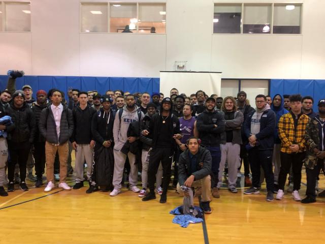 Brad Butler II is a motivational speaker and Kean grad. He spoke to Kean's football team. 