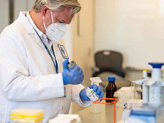 Robert Pyatt, Ph.D., in the CLIA Covid lab at Kean University