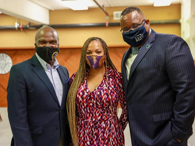 Plainfield Mayor Adrian Mapp, Chief Community Development Officer of the NJ Economic Development AuthorityTai Cooper, and Kean President Lamont O. Repollet, Ed.D.