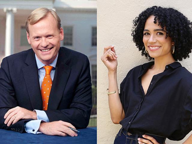 A composite photo with John Dickerson and Lauren Ridloff side by side.