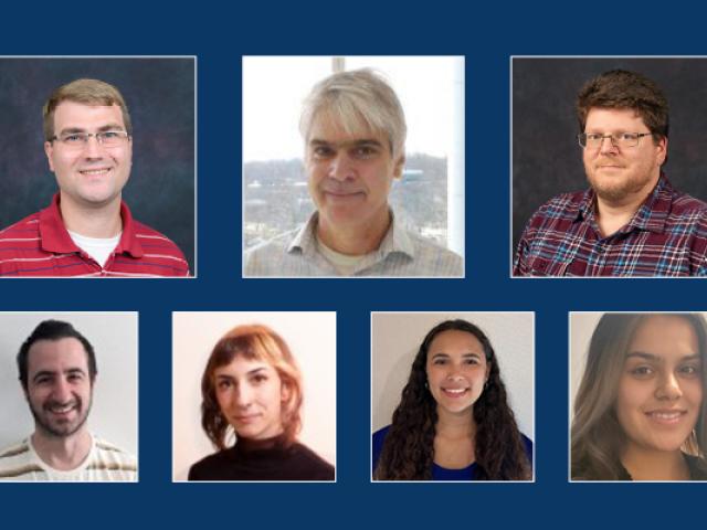 Composite photo of three Kean faculty members and four students.