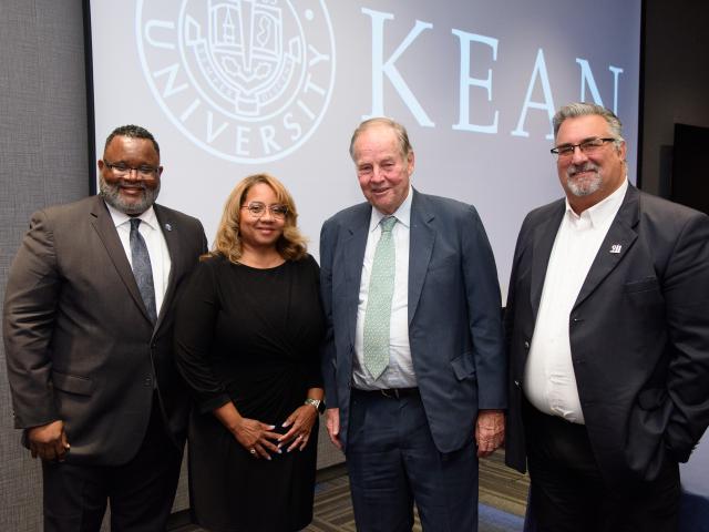 Kean President Lamont Repollet, Senior VP Sancha Gray, former Governor Tom Kean and Union County Commissioner Alexander Mirabella