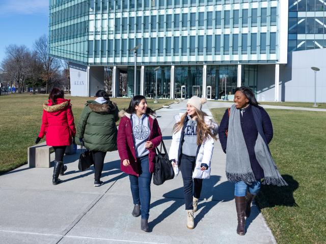 Kean students exit STEM building