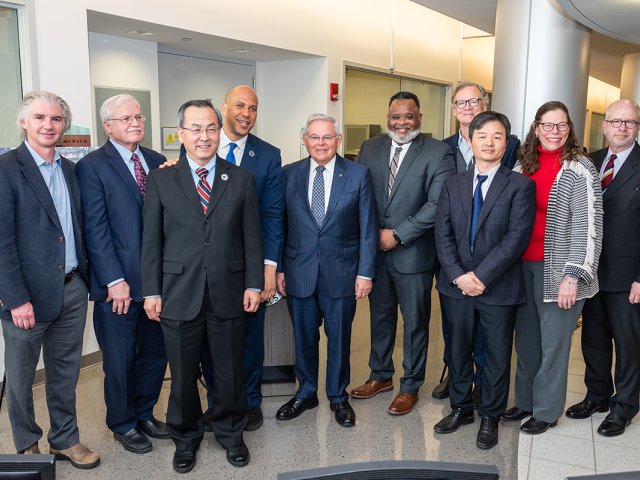 U.S. Senators Menendez and Booker pose with Kean President Repollet and the University's Deans