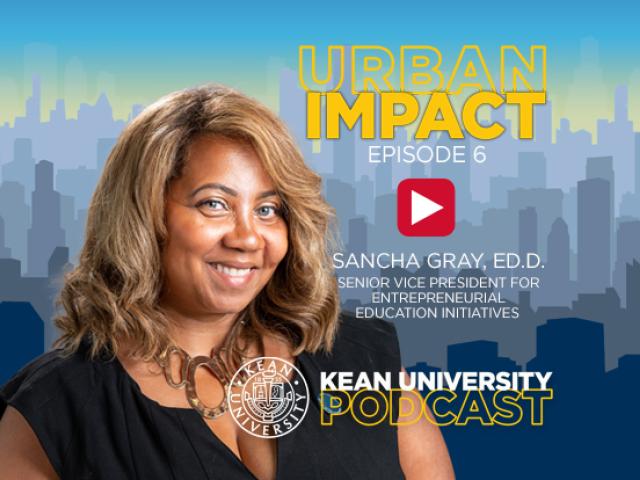 Senior VP Sancha Gray smiles in an image that includes the words Urban Impact podcast Episode 6