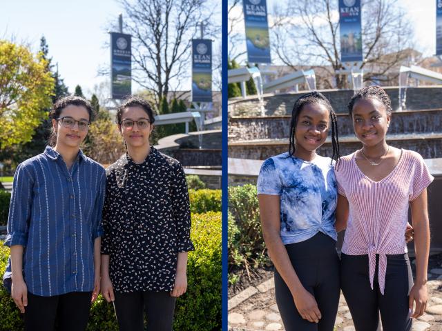 Dhairavi and Dhaara Shah, on the left, and Estella and Esther Blankson, on the right, are all presenting research at Kean's Research Days