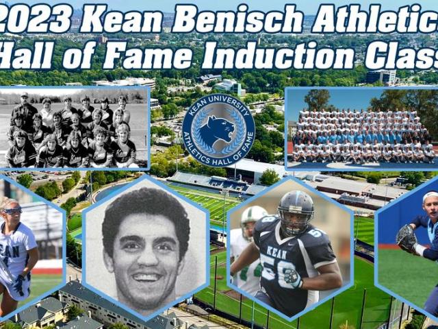 A composite photo of the inductees into the Kean Athletics Hall of Fame