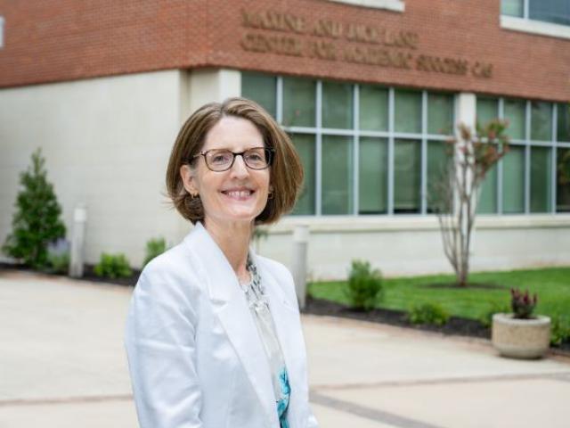 Jessica Thurlow, new dean of CLA, stands in front of CAS