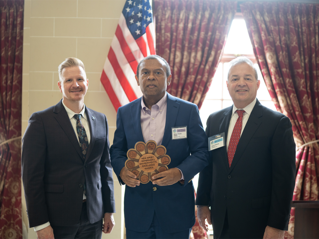 DEP Commissioner Shawn M. LaTourette, Kean University's Nicky Sheats and David Zimmer, Executive Director of the New Jersey Infrastructure Bank