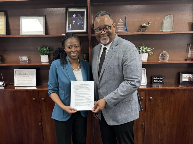 President Repollet pictured with the dean of Howard University's school of pharmacy