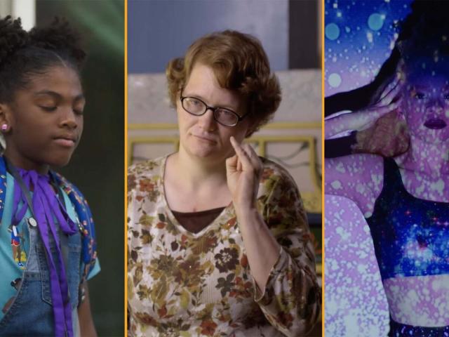 A collage of three diverse women in a movie scene.