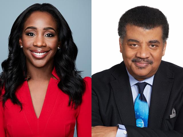 News anchor Abby Phillip, on the left, and astrophysicist Neil deGrasse Tyson, on the right, in a composite photo.