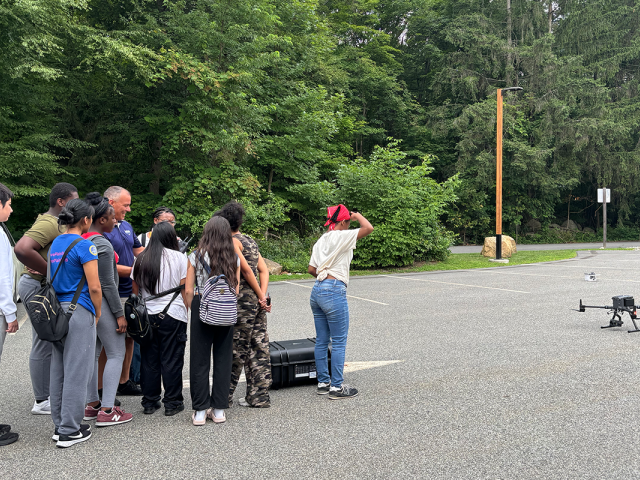 Kean Scholar Academy s6udents learn about drones during a visit to Skylands