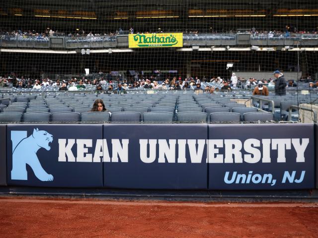 A photo of Yankee Stadium showing the name of new Proud Partner Kean University