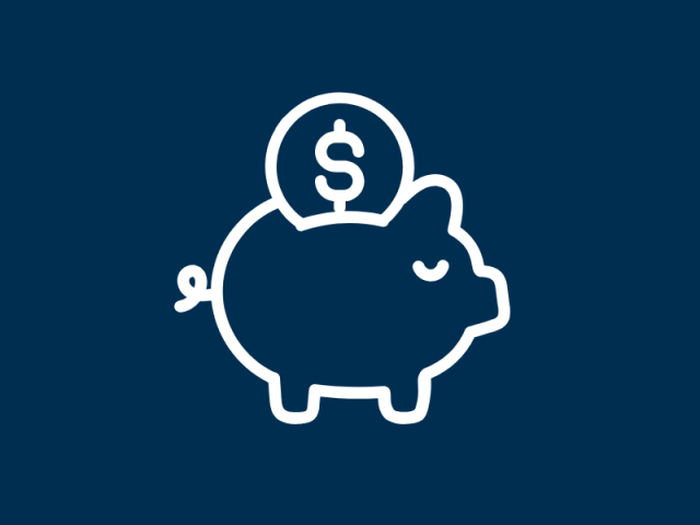 A white sketch of a piggy bank on a dark blue background