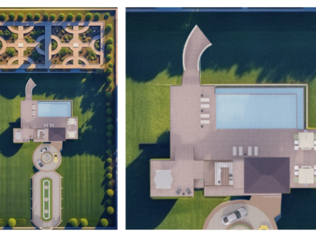 A layout created by a Kean student in the AI in Interior Design course of the outside of a house in 
