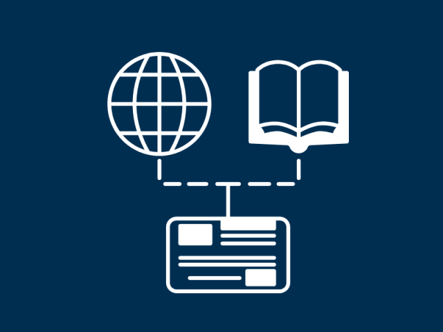 A globe a book and a web page, representing external information resources 